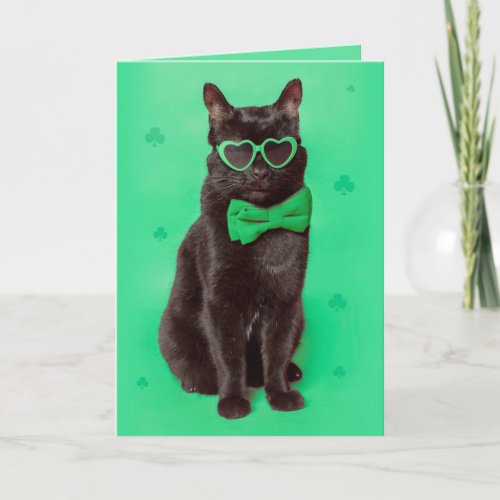 Happy St Patricks Day For Anyone Black Cat  Holiday Card