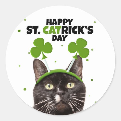 Happy St Patricks Day For Anyone Cat in Headband Classic Round Sticker