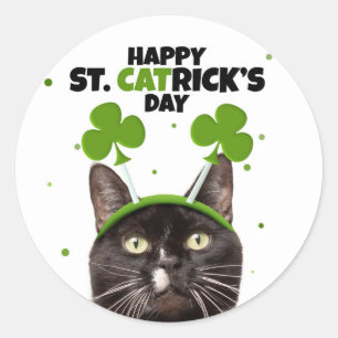 Happy St Patricks Day For Anyone Cat in Headband Classic Round Sticker