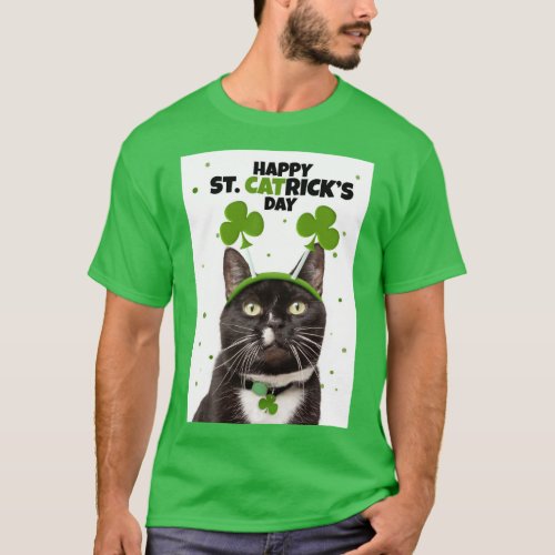 Happy St Patricks Day For Anyone Cat in Headband T_Shirt