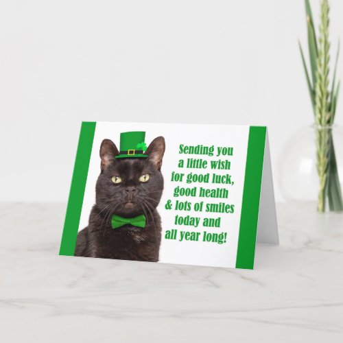 Happy St Patricks Day For Anyone Cute Black Cat  Holiday Card