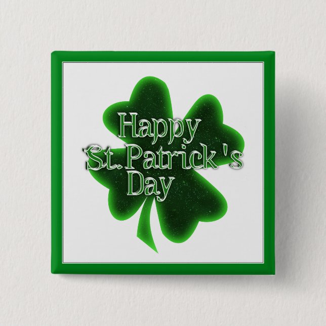 Happy St. Patrick's Day Four Leaf Clover Button (Front)