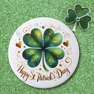 Happy St Patrick's Day Four Leaf Clover Button