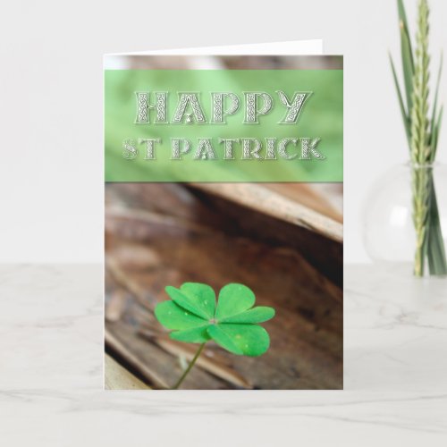 Happy St Patricks Day  Four_leaf Clover in garden Card