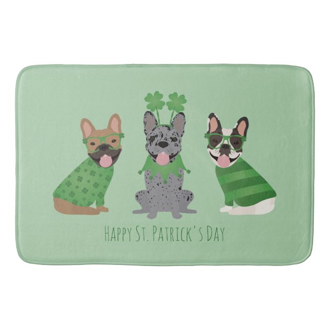 Happy St Patricks Day French Bulldogs Bath Mat (Front)