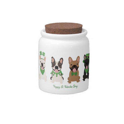 Happy St Patricks Day French Bulldogs Candy Jar