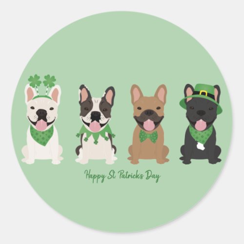 Happy St Patricks Day French Bulldogs Classic Round Sticker