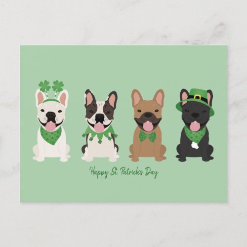 Happy St Patricks Day French Bulldogs Holiday Postcard
