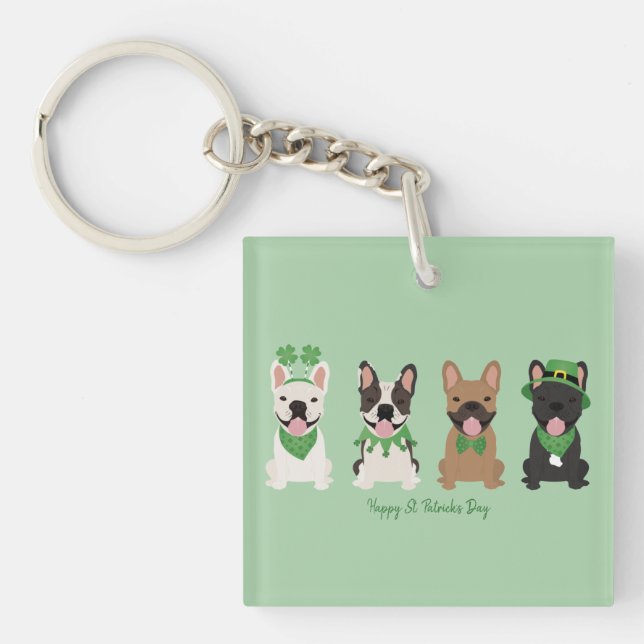 Happy St Patricks Day French Bulldogs Keychain (Front)