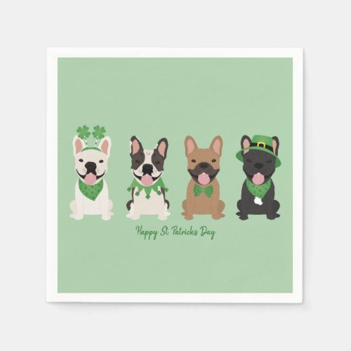 Happy St Patricks Day French Bulldogs Napkins