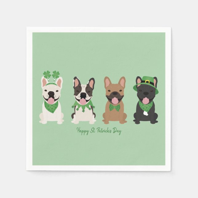 Happy St Patricks Day French Bulldogs Napkins (Front)