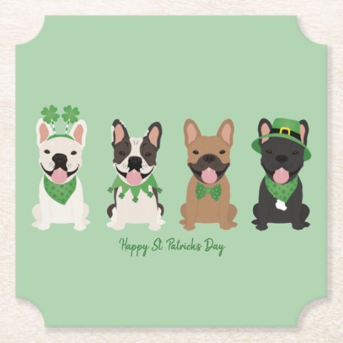 Happy St Patricks Day French Bulldogs Paper Coaster