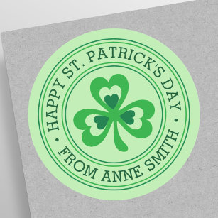 Happy St Patrick's Day from custom name clover Classic Round Sticker