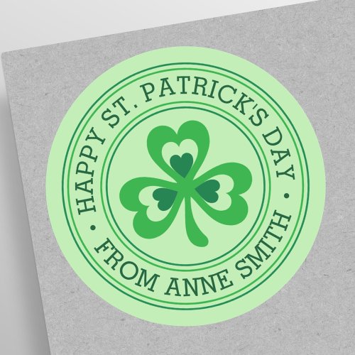 Happy St Patricks Day from custom name clover Classic Round Sticker