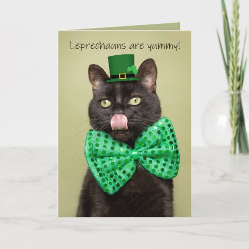 Happy St Patricks Day Funny Black Cat Holiday Card