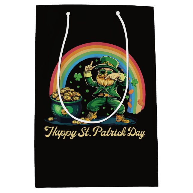 Happy St Patricks Day Funny Leprechaun Medium Gift Bag (Front)