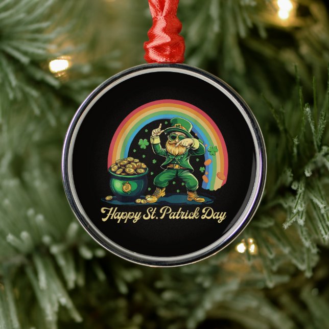 Happy St Patricks Day Funny Leprechaun Metal Ornament (Tree)