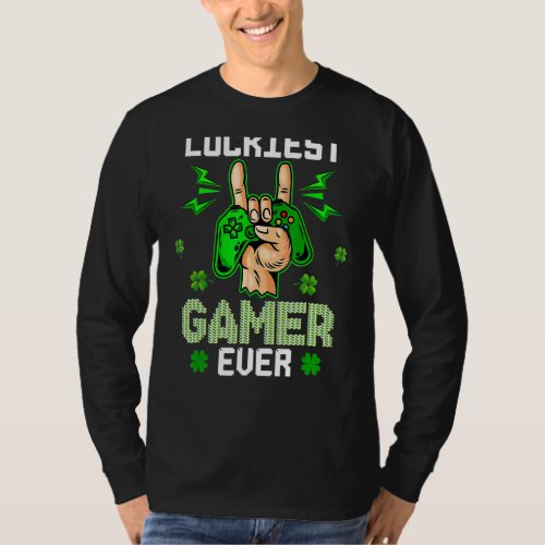 Happy St Patricks Day Funny Luckiest Gamer Ever T_Shirt