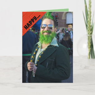 HAPPY ST.PATRICK'S DAY FUNNY MAN WITH GREEN HAIR  CARD