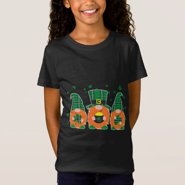 Happy St. Patrick's Day Funny Three Gnomes Holding T-Shirt (Front)