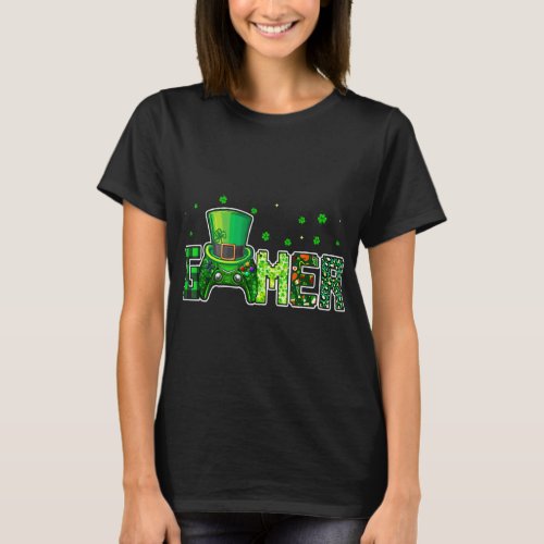 Happy St Patricks Day Funny Video Gamer Lepre Cha T_Shirt
