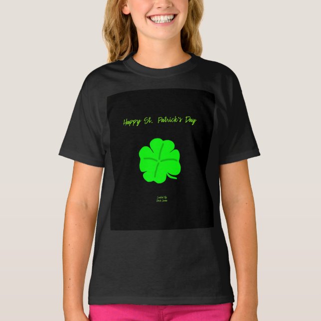 Happy St.  Patrick's Day Girls Black Basic T Shirt (Front)