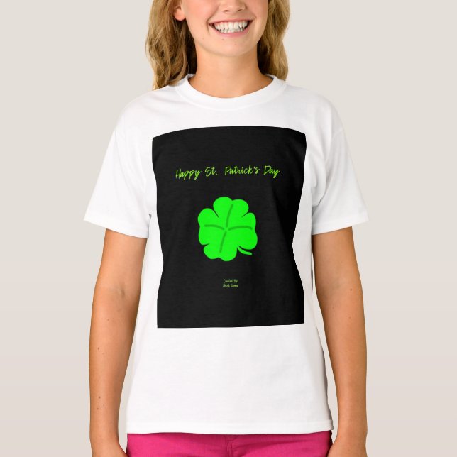 Happy St.  Patrick's Day Girls White Basic T Shirt (Front)