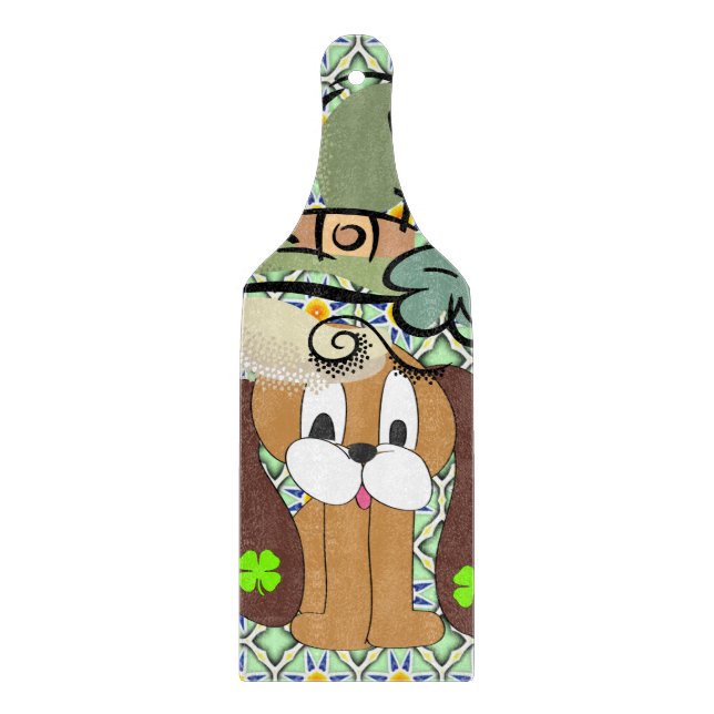 Happy St. Patrick's Day Glass Cutting Board Dog (Front)