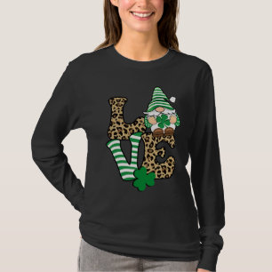 Happy St Patricks Day  Gnome Graphic LOVE Leopard  T-Shirt