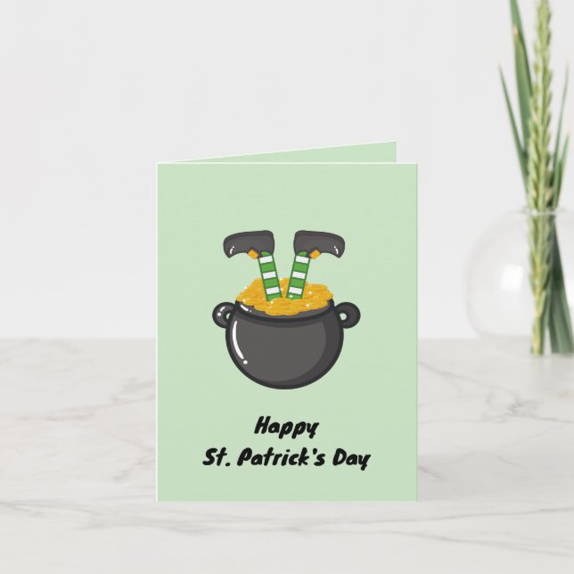 Happy St. Patrick's Day Gnome Green Gold Card (Front)