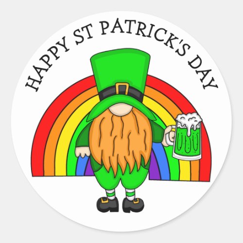 Happy St Patricks Day  Gnome Leprechaun    Classic Round Sticker