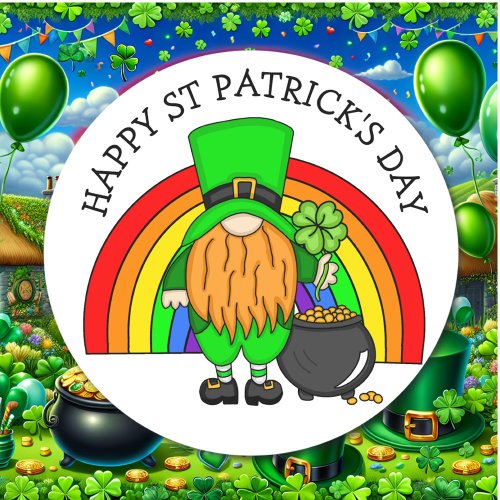 Happy St Patricks Day  Gnome Leprechaun   Classic Round Sticker