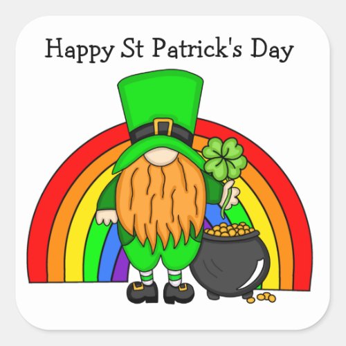 Happy St Patricks Day  Gnome Leprechaun  Square Sticker