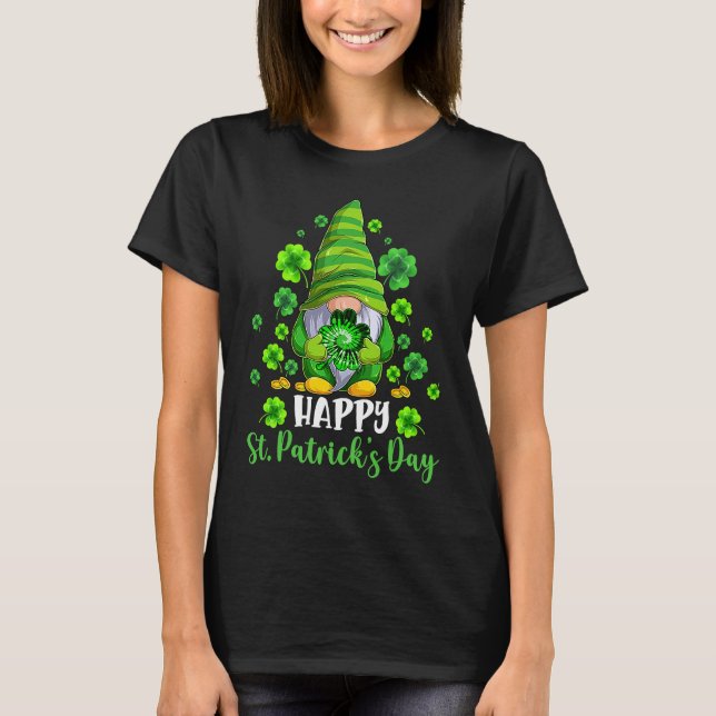 Happy St Patrick's Day Gnome Tie Dye Shamrock T-Shirt (Front)