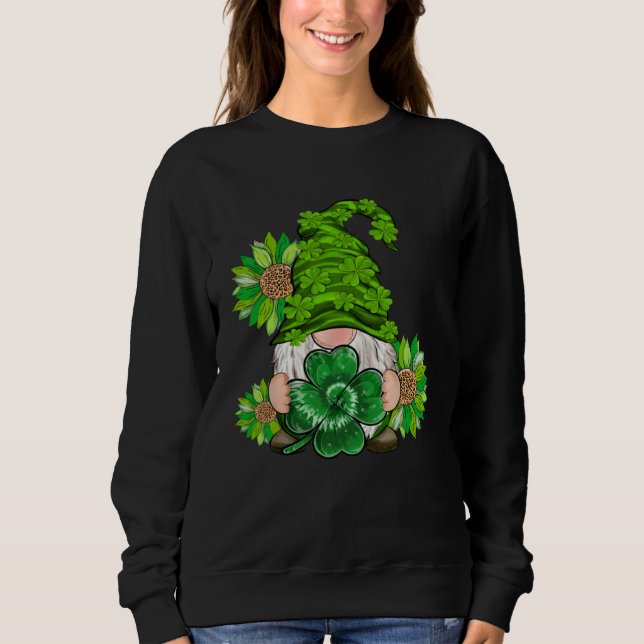 Happy St Patrick's Day Gnome with Leopard Sunflowe Sweatshirt (Front)