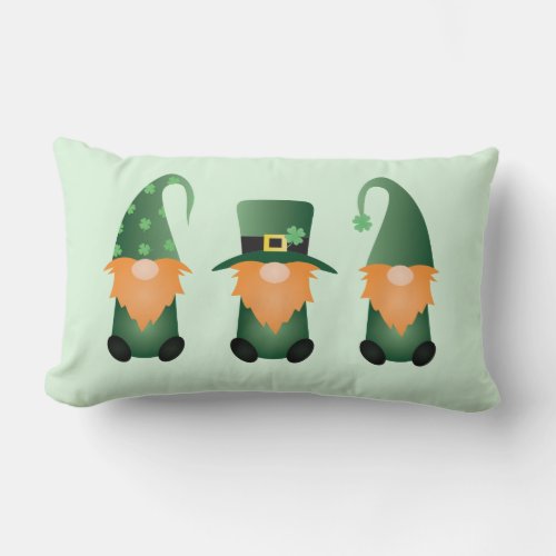 Happy St Patricks Day Gnomes Green Lumbar Pillow