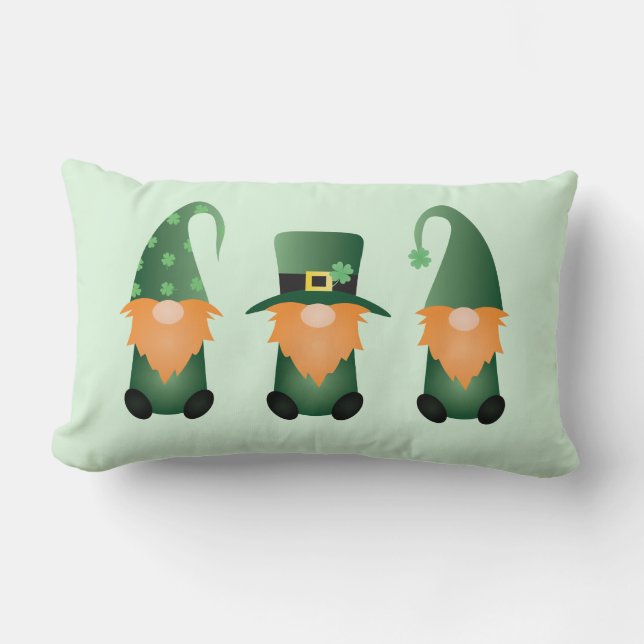 Happy St Patricks Day Gnomes Green Lumbar Pillow (Front)