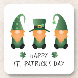 Happy St Patricks Day Gnomes Green Orange Beverage Coaster
