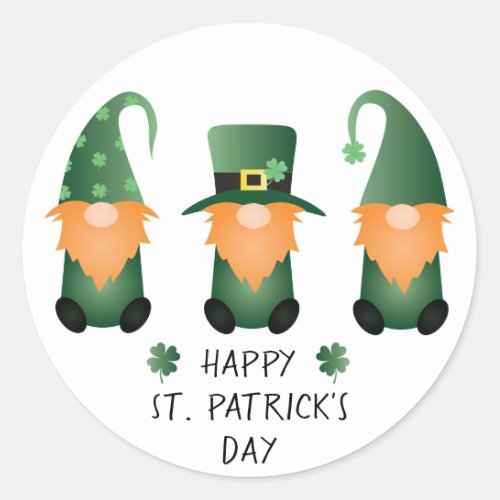 Happy St Patricks Day Gnomes Green Orange Classic Round Sticker
