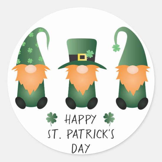 Happy St Patricks Day Gnomes Green Orange Classic Round Sticker