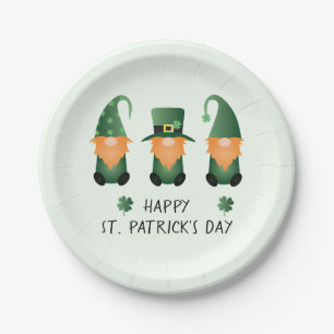 Happy St Patricks Day Gnomes Green Orange Paper Plates