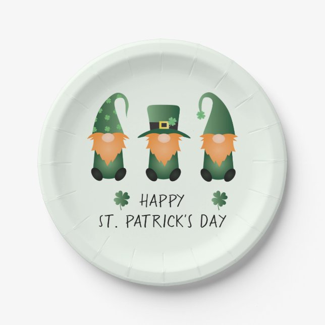 Happy St Patricks Day Gnomes Green Orange Paper Plates (Front)