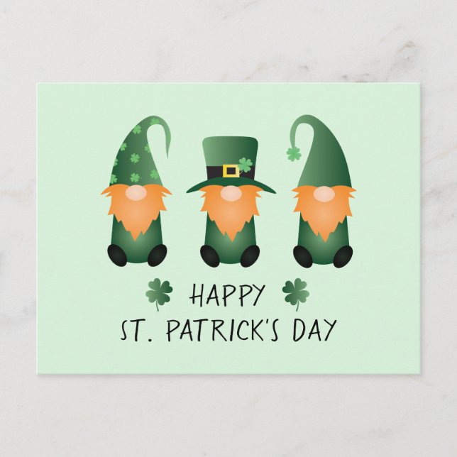 Happy St Patricks Day Gnomes Green Orange Postcard (Front)