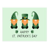 Happy St Patricks Day Gnomes Green Orange Postcard