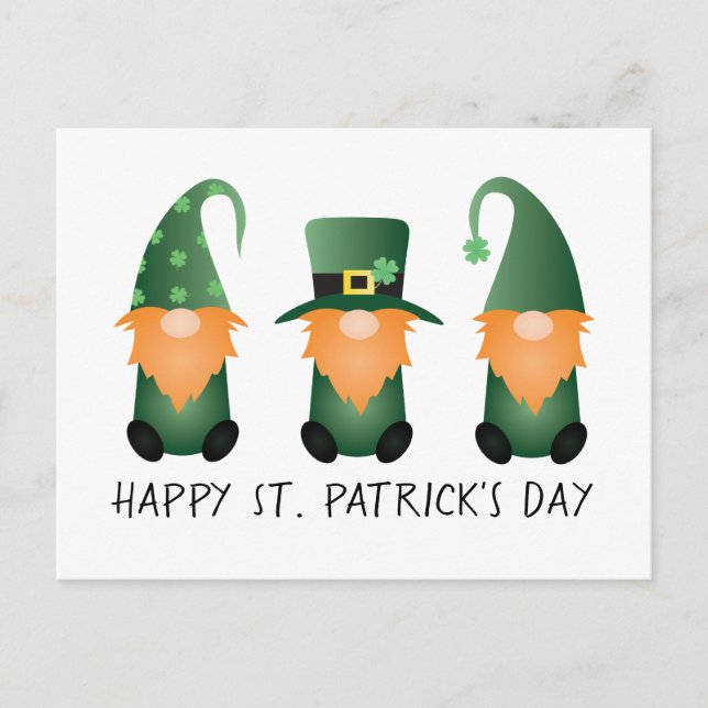 Happy St Patricks Day Gnomes Green Orange Postcard (Front)