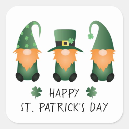 Happy St Patricks Day Gnomes Green Orange Square Sticker