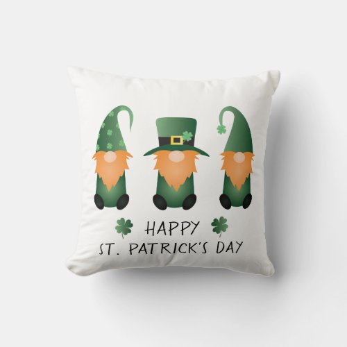 Happy St Patricks Day Gnomes Green Orange Throw Pillow