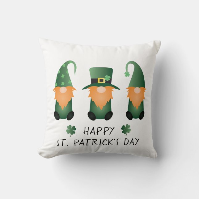 Happy St Patricks Day Gnomes Green Orange Throw Pillow (Front)