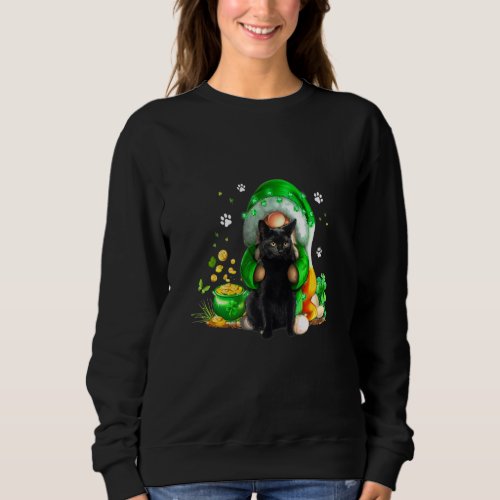 Happy St Patricks Day Gnomes Hug Cat Lucky Clover Sweatshirt