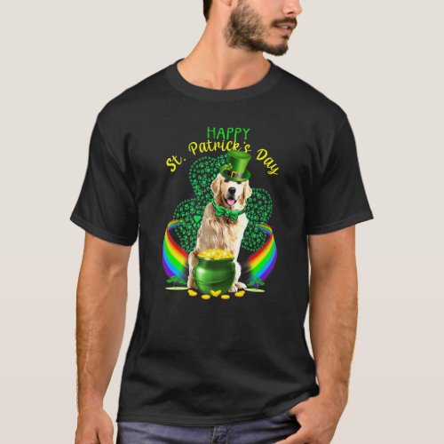 Happy St Patricks Day Golden Dog Leprechaun Hat Sh T_Shirt